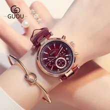 New Watch Women GUOU brand Fashion Women Sports Waterproof Six pin Calendar Quartz Watch Lady