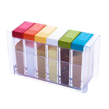 

New Set of 6 Spice Shaker Seasoning Bottle Jar Condiment Storage Container Dispenser with Tray for Salt Sugar Cruet Pepper