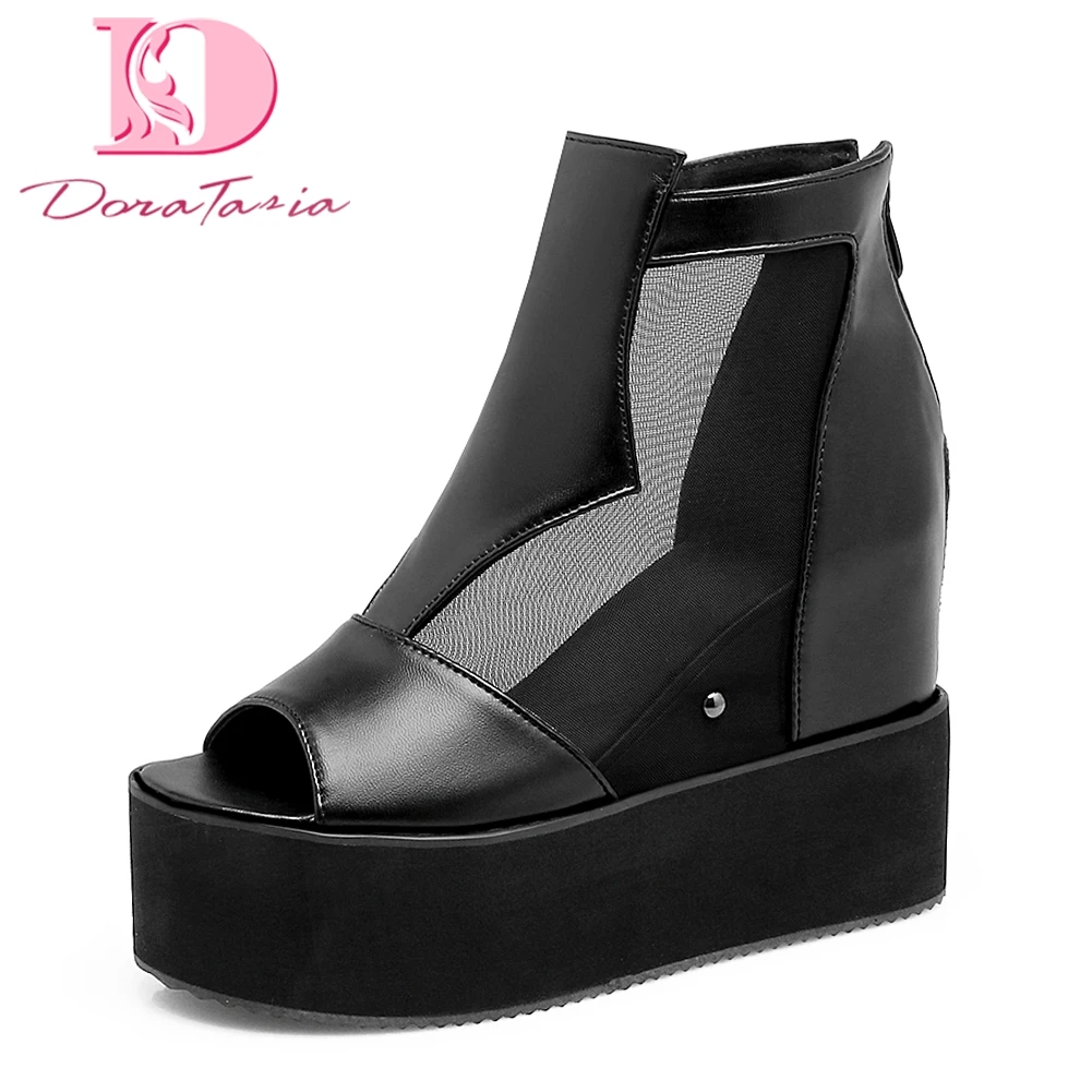 

Fashion Peep Toe Ankle Boots Woman Leisure High Heels Summer Boots Woman Large Size 32-43 Air Mesh Women Shoes