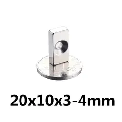5 шт./партия F 20x10x3 мм отверстия 4 мм N35 сильной квадратной редкоземельных магнитов NdFeB 20*10*3 мм 4 отверстия мм