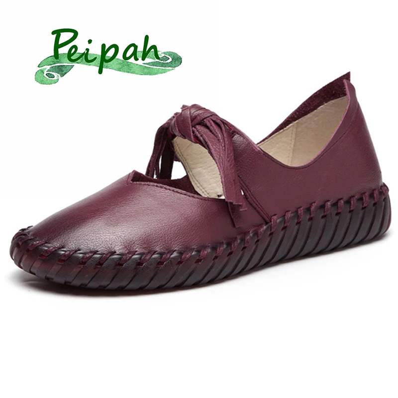 

PEIPAH 2019 Designer Brand Fringe Genuine Leather Women Shoes Flats Summer Shallow Slip On Flat Shoes Woman Espadrilles