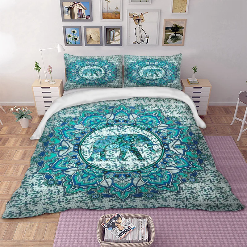 

Bohemia Duvet cover green elephant Bedding Set pillowcase Twin full Queen king all size 3pcs Dropship wholesale