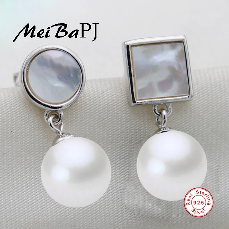 

[MeiBaPJ]Top quality 7mm round natural freshwater pearl earrrings for women pearl jewelry 925 sterling silver stud earrings