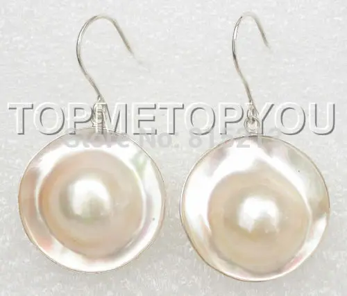 

Hot selling> wb00456 AAA natural white South Sea Mabe Pearls Earrings 925 silver Dangle -Bride jewelry free shipping