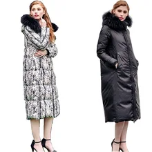 Зимние женские парки пуховые пальто 90% утиный пух толстовка с мехом енота 2 стороны носить леди теплый X-Long Верхняя одежда Пальто LF4273