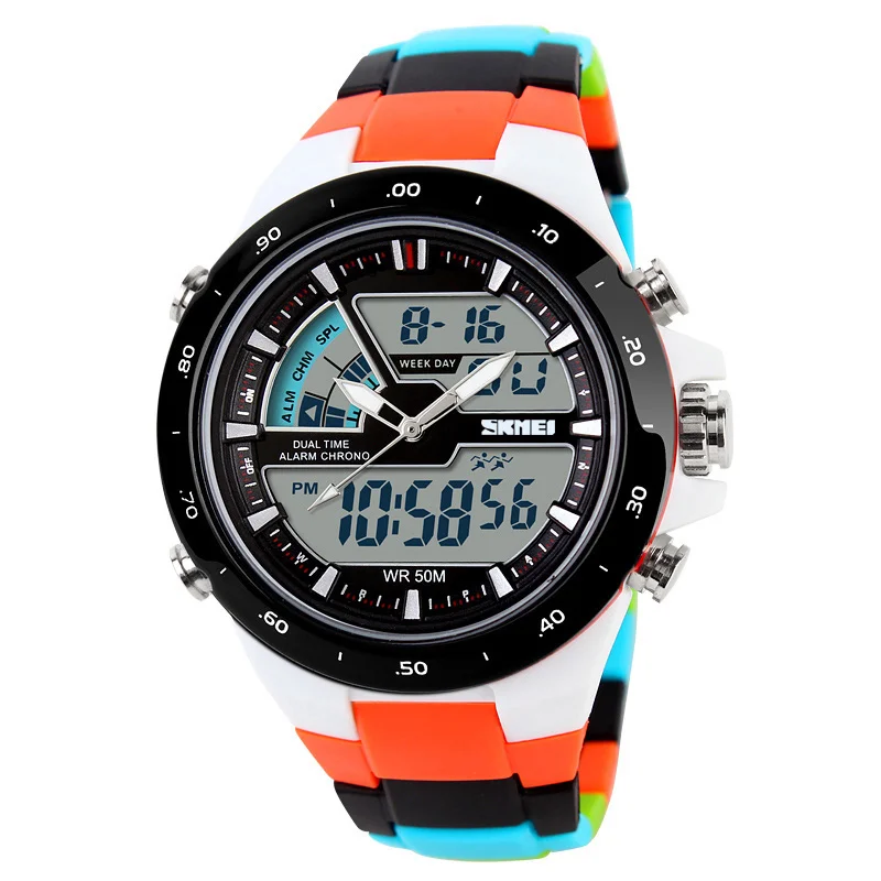SKMEI Мужчины Спортивные часы модные повседневные мужские часы цифровой аналоговый сигнал 30 м Водонепроницаемый Военная многофункциональные наручные часы