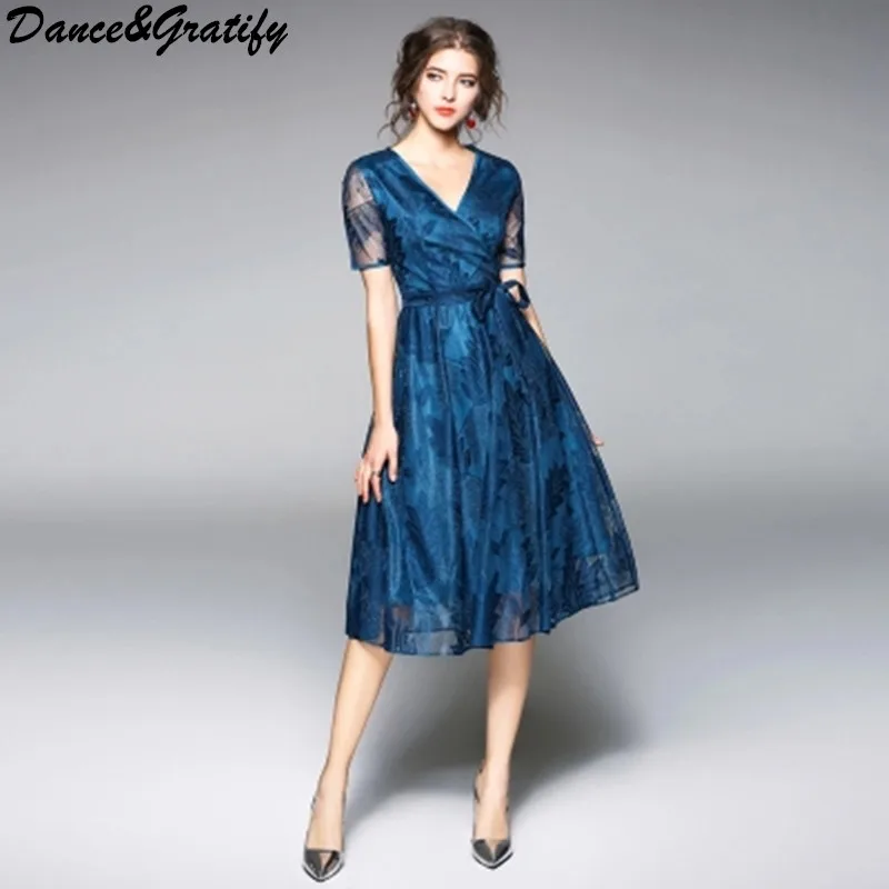 

Summer Style Peacock Blue Lace Dress Womens New Arrival 2018 Robe Dentelle Ukraine Vintage Gatsby Dress Robe Femme