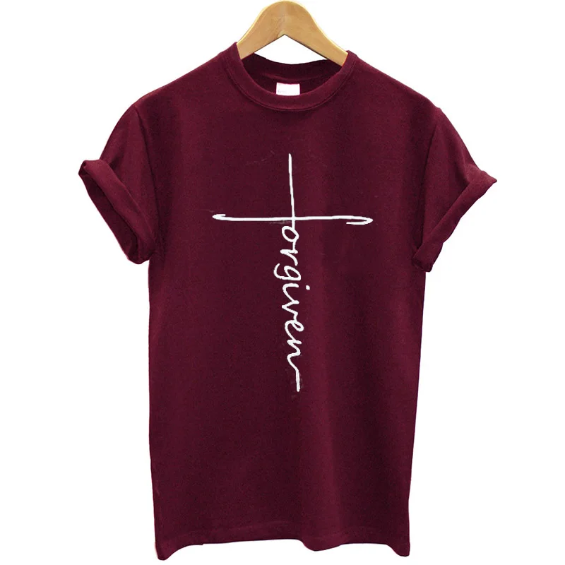 EnjoytheSpirit женская футболка Faith футболка христианская рубашка вертикальный крест религиозная хлопковая футболка модная унисекс свободная посадка - Цвет: HM1003Maroon