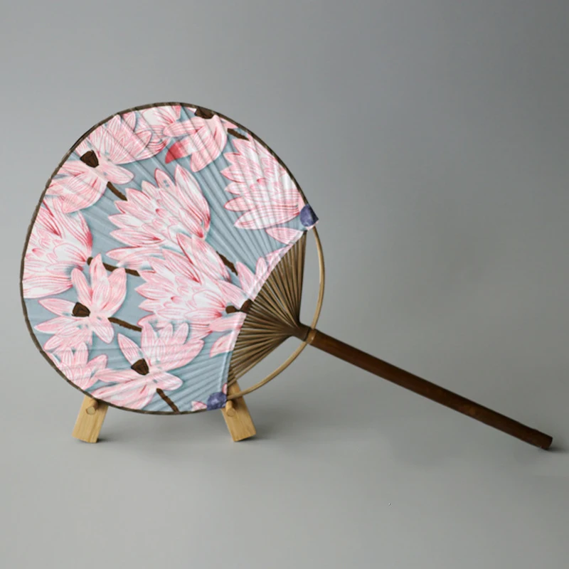 

22CM Japanese style wind cloth fan series bamboo handle pure cotton cloth household cool insect repellent hand hair round fan