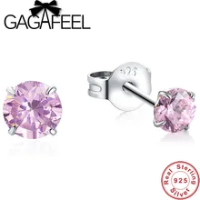 GAGAFEEL настоящий чистый CZ Циркон серьги гвоздики розовый фиолетовый цвет серьги в Корейском стиле для женщин 925 пробы серебряные ювелирные изделия подарок