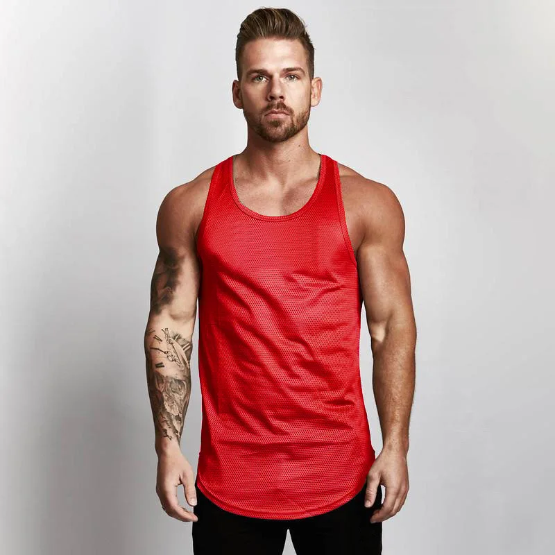 Новая мужская одежда для спортзала, жилет без рукавов, жилет для бодибилдинга, в полоску, одна линия, мужская белая одежда для фитнеса, спортивная одежда, жилет - Цвет: red