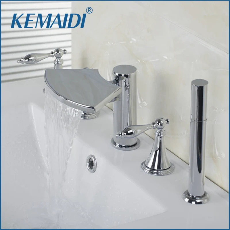 

KEMAIDI 3 Handles Taps With Handle Shower Deck Mounted Waterfall Faucets,Mixers & Taps Bathtub Mixer Bathtub Bathroom Faucet