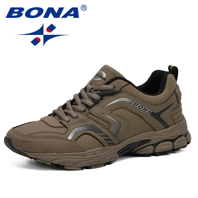 BONA/дышащие кроссовки; мужская повседневная обувь; chaussure homme; модные кроссовки; мужская обувь на плоской подошве со шнуровкой; zapatillas mujer Zapatos De Hombre - Цвет: CAMEL BLACK