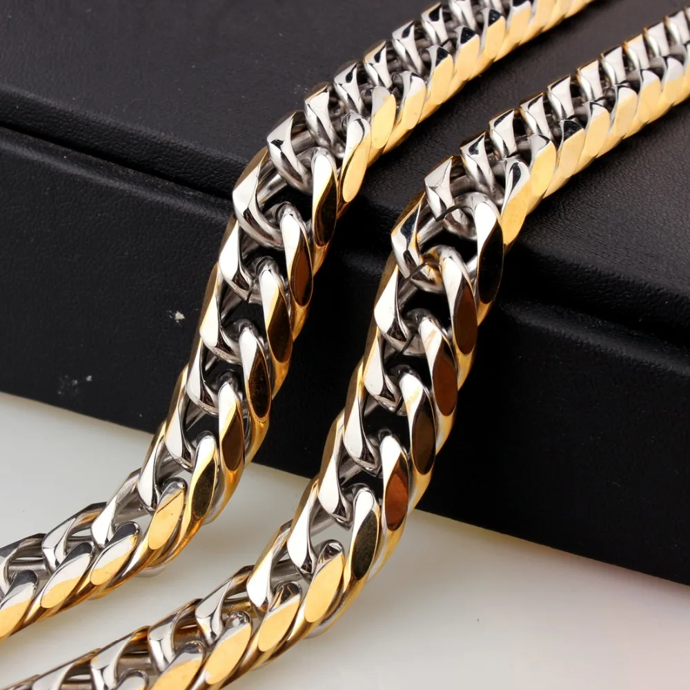 

13/16MM Width Trendy 316L Stainless Steel Silver Gold Cuban Curb Chain Men's Boy's Necklace Or Bracelet Bangle 7"-40" New Gift
