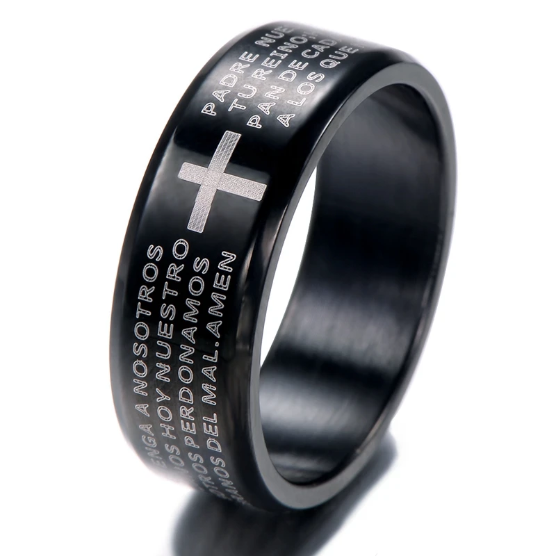 Black Male Stainless Steel Cross Men Ring with Scripturein Rings from