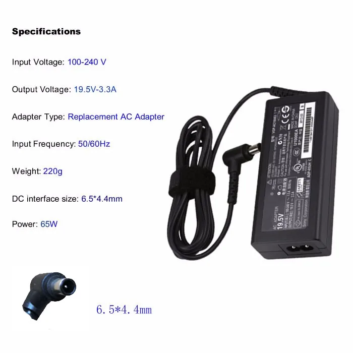 JIGU Замена для Sony 19 5 V 3.3A 6 5*4 4 мм 65 Вт PCGA AC19V1 AC71 VGP AC19V43 AC19V44 AC19V48 PCG 705|19.5v sony| |
