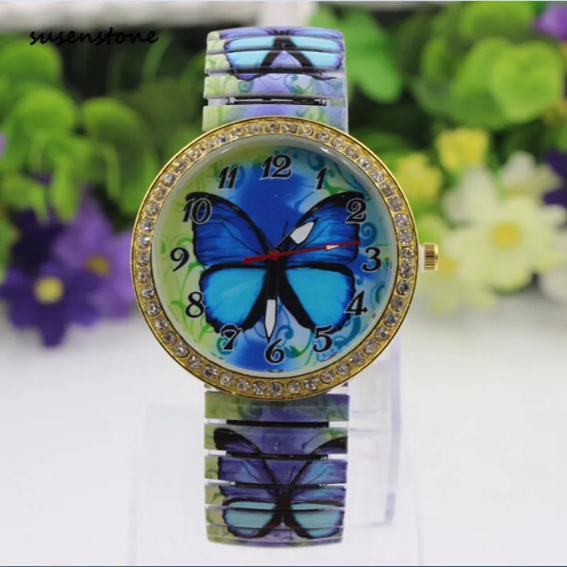 

Susenstone Fashion Women Watch Blue Butterfly Pattern Women Casual Quartz Clock Stretch Wrist Watch bayan kol saati #13