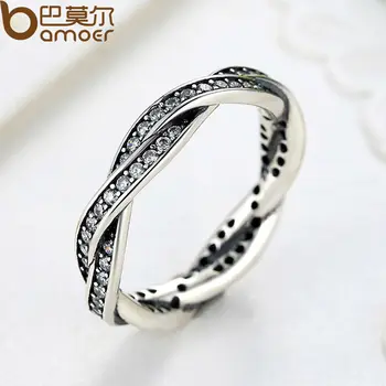 925 Sterling Silver Clear CZ Authentic Twist Of Fate Stackable Twisted Ring 5