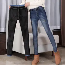 DN женские Зимние флисовые Джинсы женские Пуш-Ап джинсы теплые джинсы средней талии узкие брюки 8P11