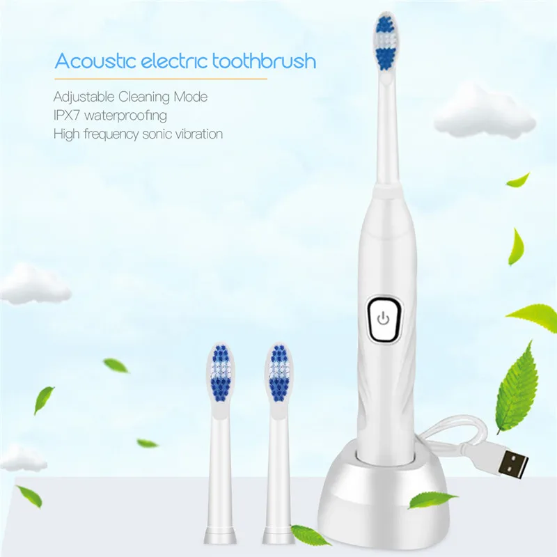 

3 Modes Sonic Electric Toothbrush Rechargeable USB Charge Ultrasonic Teeth Clean WhitenTooth Brush With 2Pcs Replacement Heads