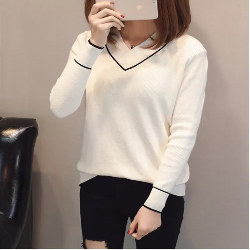 ZEHANGSEA spring and autumn new wool ladies large size V-neck sweater pullover fashion color matching shirt bottoming shirt coat ZEHANGSEA spring and autumn new wool ladies large size V-neck sweater pullover fashion color matching shirt bottoming shirt coat