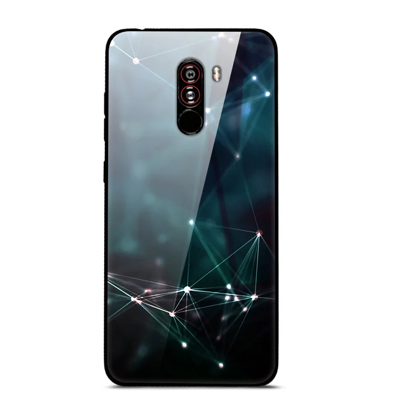 Светло-зеленый Чехол для Xiaomi Pocophone F1, закаленное жесткое заднее стекло, чехол для Xiaomi Poco F1, силиконовый мягкий бампер, чехол с принтом - Цвет: Светло-зеленый