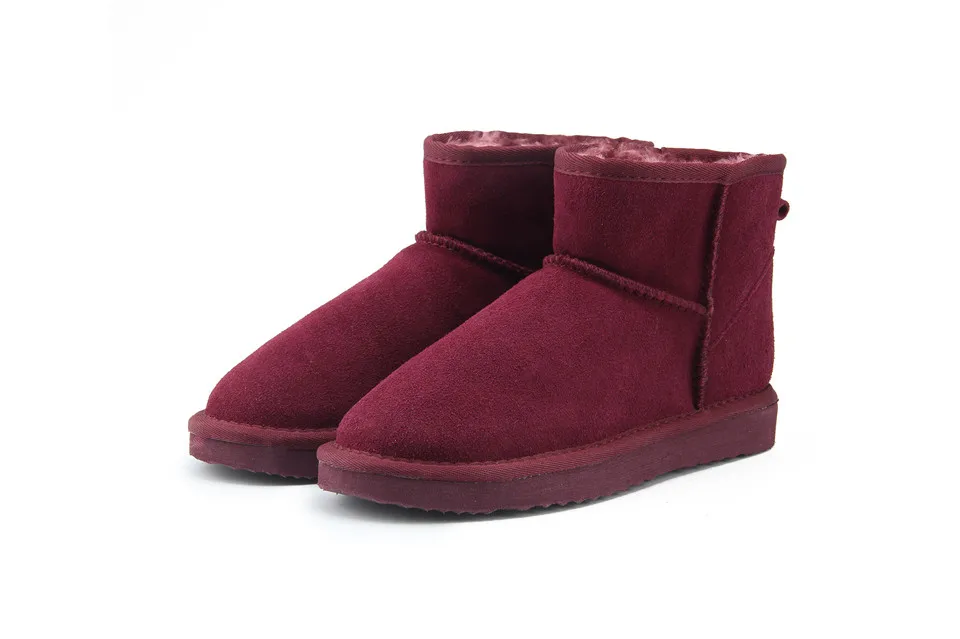 HABUCKN/короткие Замшевые женские зимние ботинки из натуральной кожи; зимняя обувь с меховой подкладкой; зимние ботинки; цвет красный, коричневый, черный