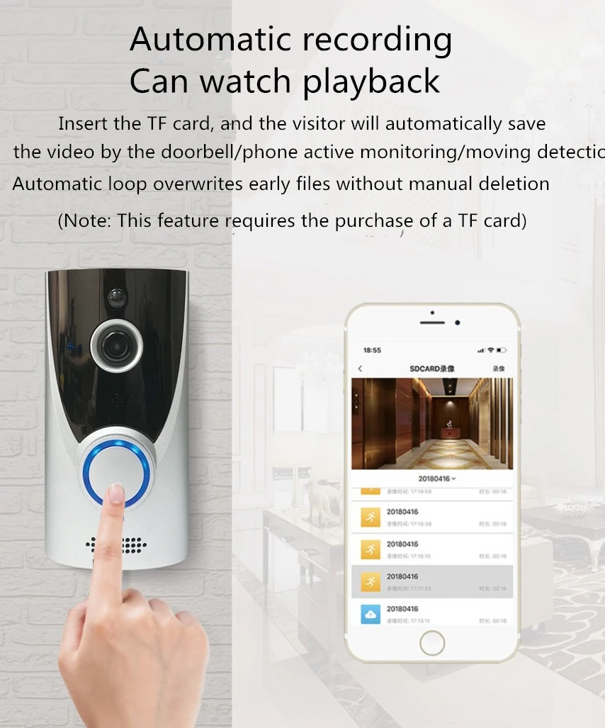 Vikewe M16 видео дверной звонок умный беспроводной WiFi охранный звонок на двери визуальная запись домашний монитор переговорное устройство с
