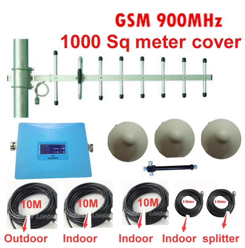 

LCD display GSM booster 1000sq meter factory/ office use booster ALC functon GSM repeater signal booster w/ 3 antennas cable 35m
