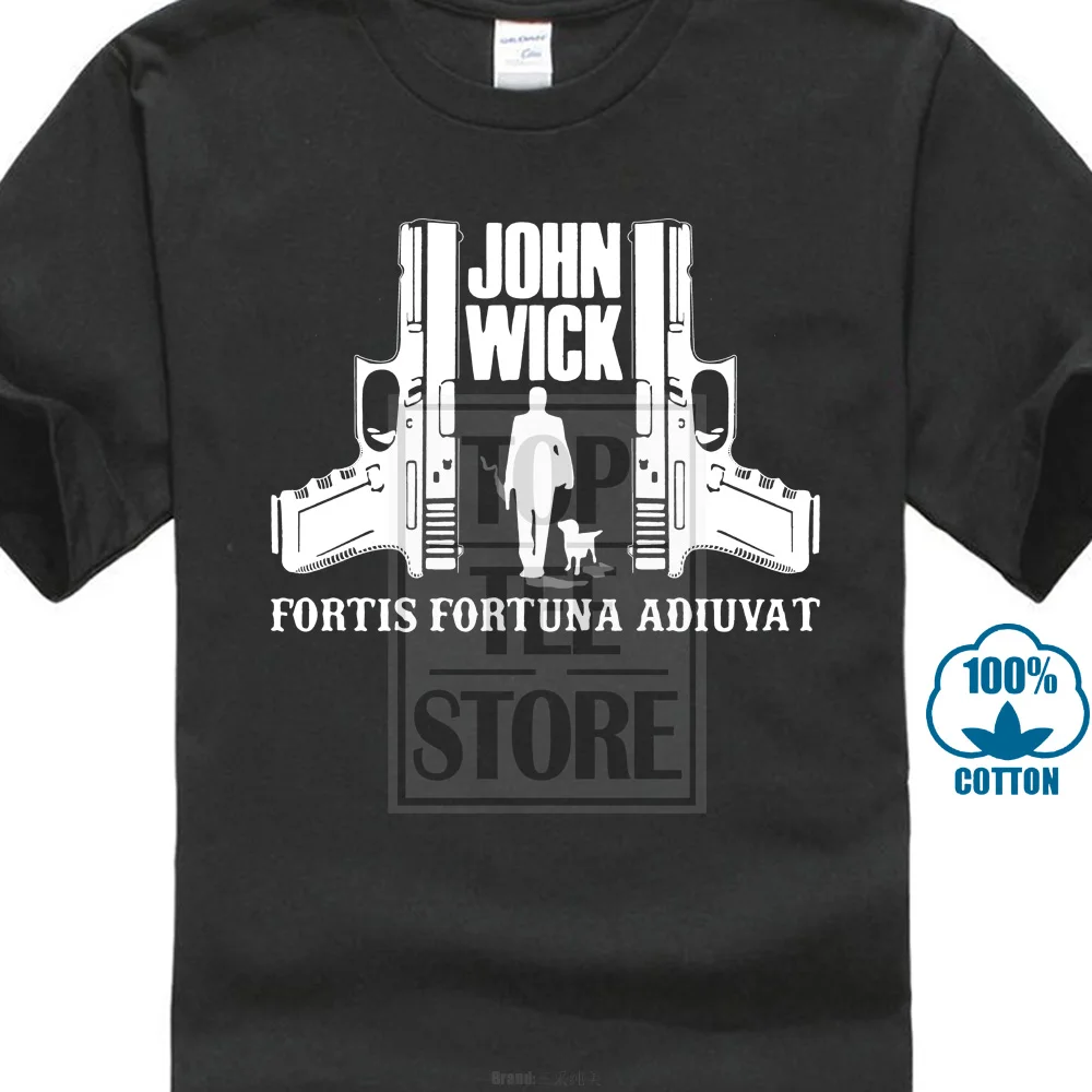 Черная футболка с принтом John Wick Fortis Fortuna Adiuvat S 3Xl | Мужская одежда