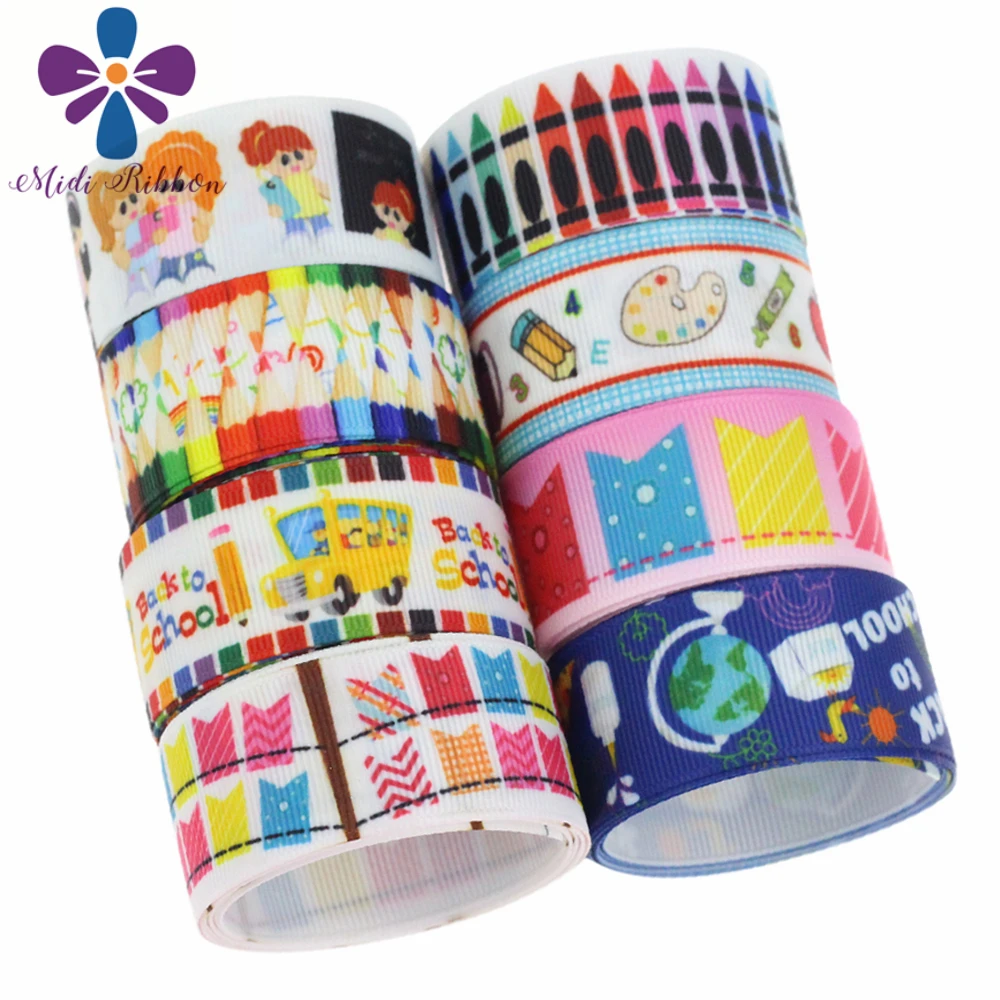 

16mm-75mm "Back to School" Colorful Pencil Patterns Printed Grosgrain/Elastic Ribbon DIY Party Hair Band Making 50yards/roll