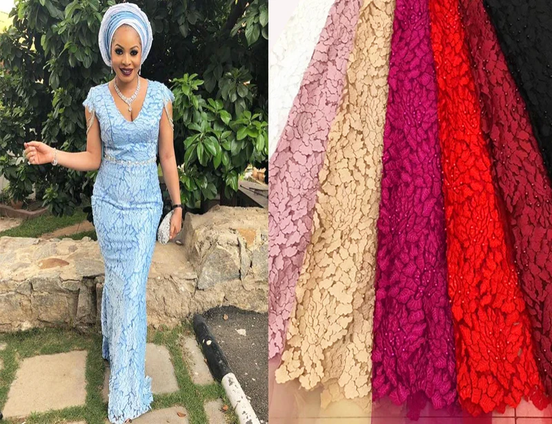 

Latest Light Tulle Lace Fabric High Quality Europe And America Fashion Fabric With Beads 3d Embroidery French lace Fabrics