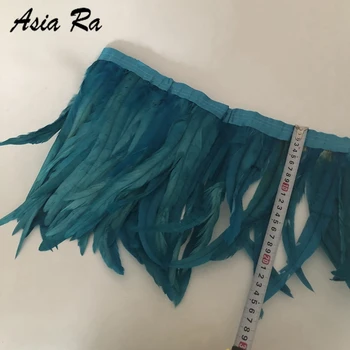 

Dyed Turquoise Blue 10-12 inch Width Rooster Tail Feather Trim Coque Feather Trimming For Crafts Dress Skirt Costumes Plumes