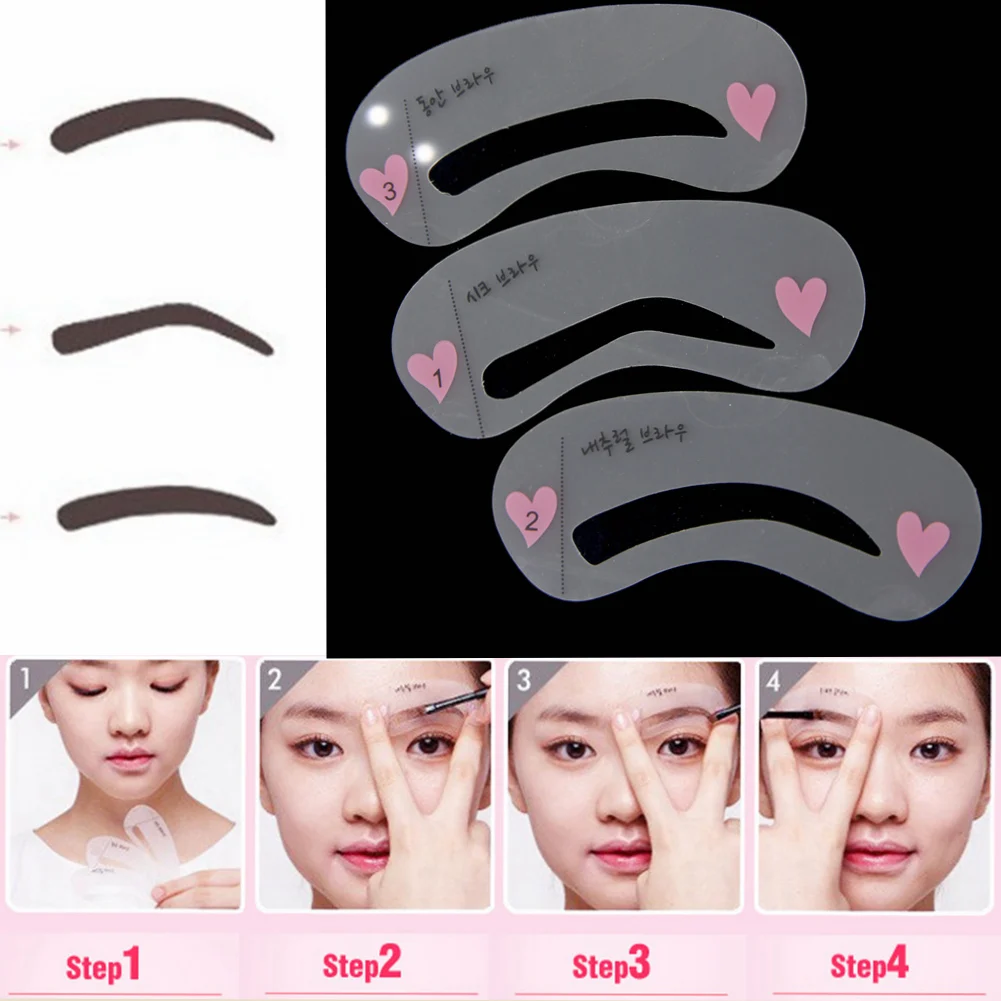 

3pcs Reusable Grooming Stencils Makeup Shaping Fashion Drawing Card Eyebrow Template Many Style DIY Tools Accessories In Opp Bag
