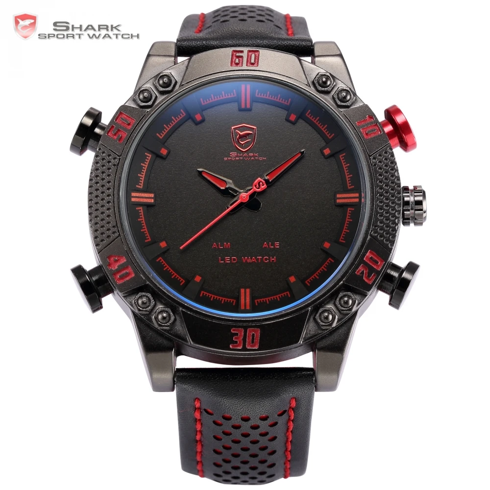 Kitefin SHARK Sport Watch Luxury Brand Sport Watches Men Relogio Dual Time Alarm Leather Strap Military Digital Watches / SH261