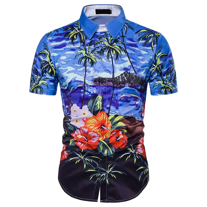 

Social Shirt Men Palm tree Beach print Short Sleeve Hawaiian Shirt for Men Slim fit Blouse Men's Clothing New