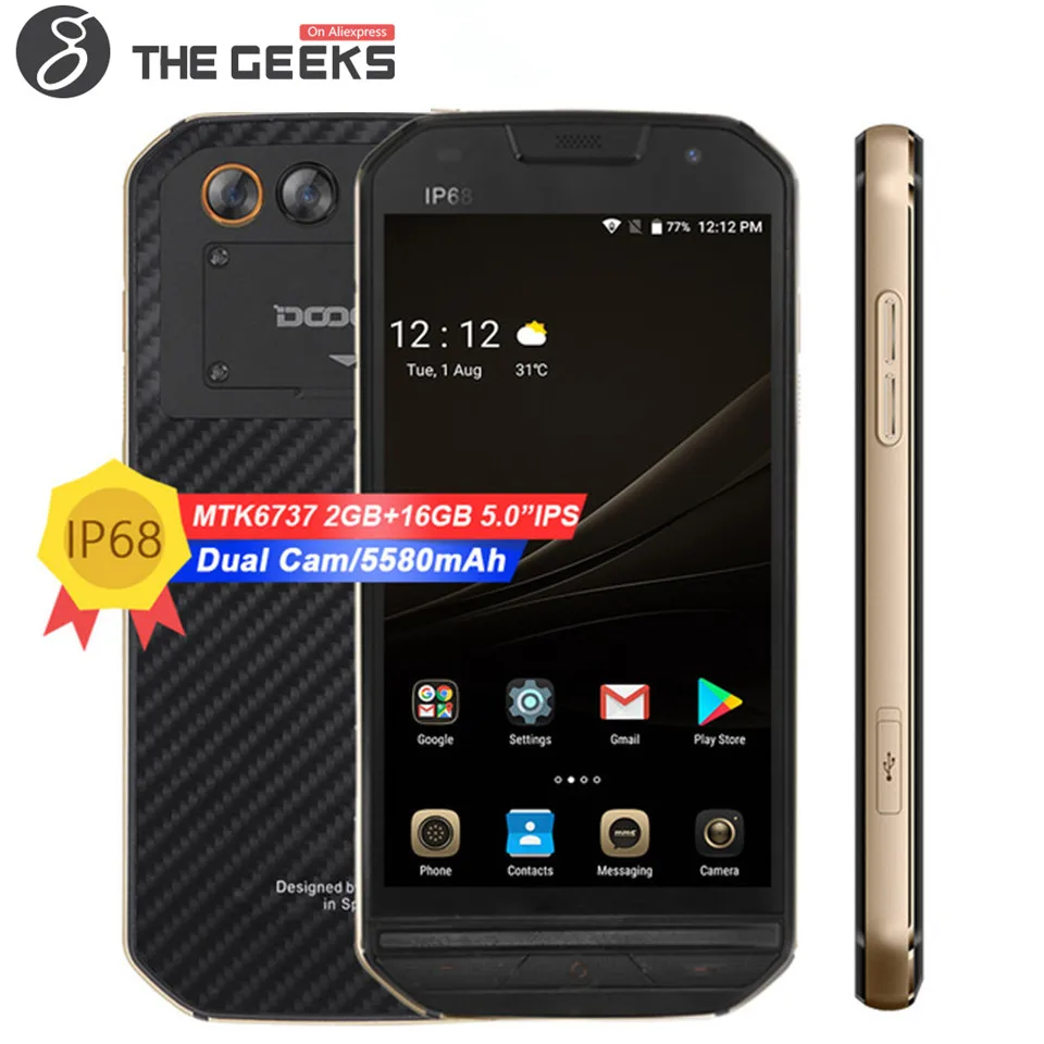

DOOGEE S30 IP68 Waterproof 2GB RAM 16GB ROM 5580mAh Side fingerprint Dual camera 5V/2A 5.0"HD Android 7.0 MTK673 LTE Smartphone