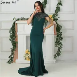 2019 темно-зеленый Ленточки Высокая шея Вечерние платья Русалка модные платье для выпускного вечера вечерние платье Дубай халат De Soiree BLA6656
