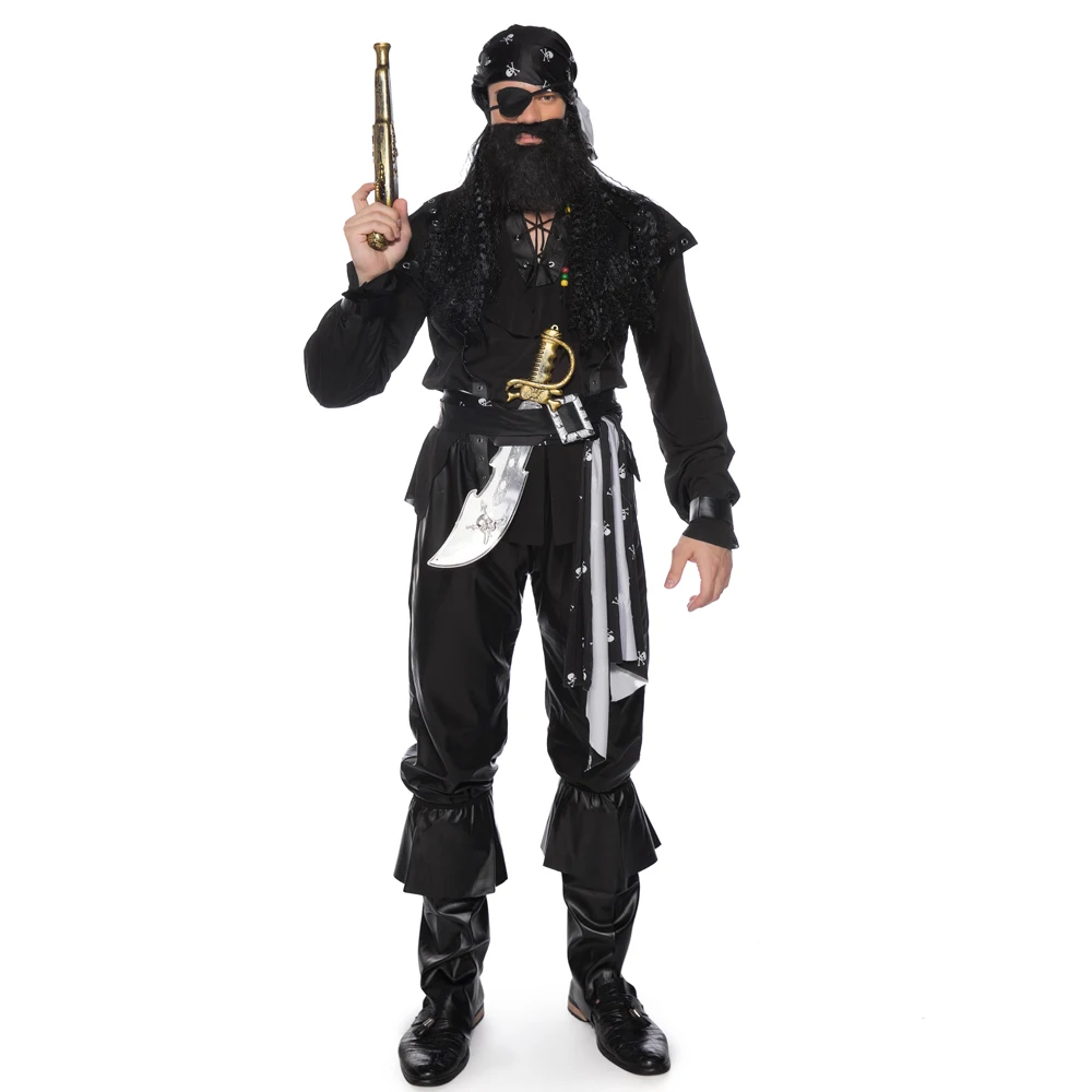 

Halloween Pirate Costume Men Adult Cosplay Costume Eyepatch Beard Deluxe Carnival Pirates Costume