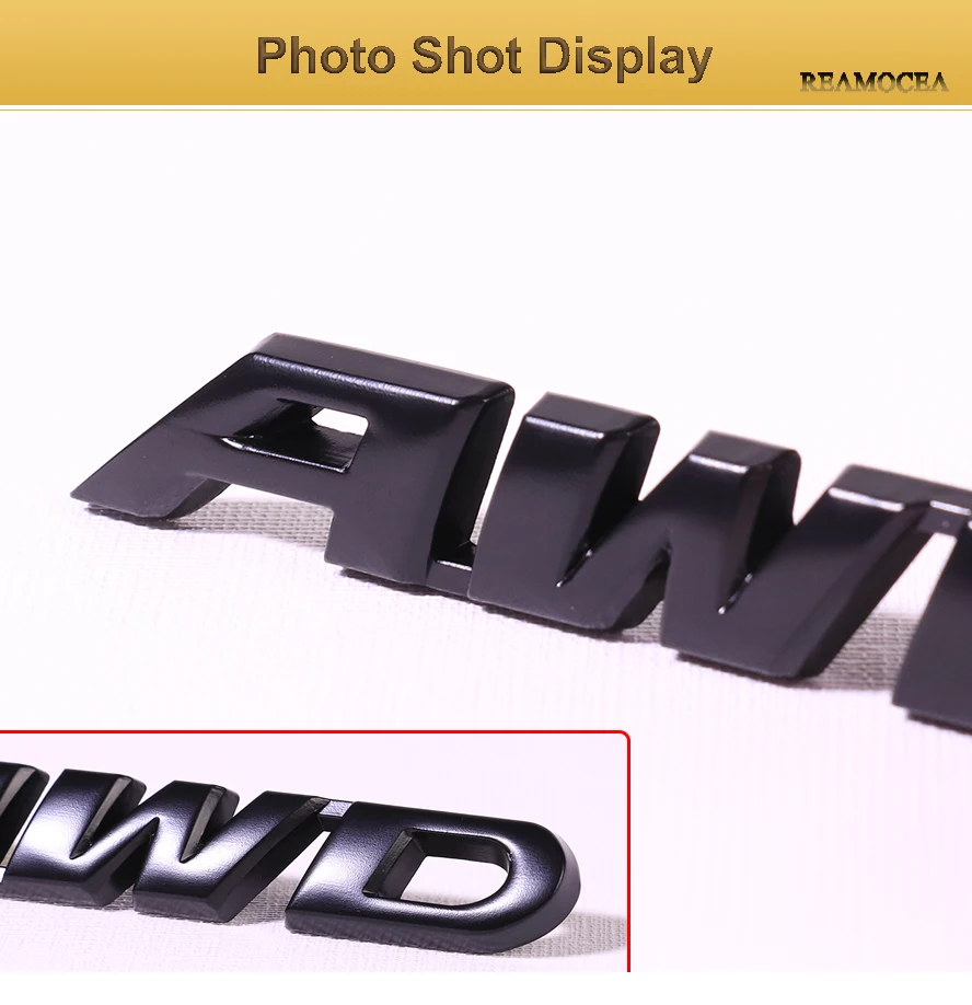 Reamocea AWD Four-wheel Drive Metal Standard Rear Tail Letter Logo Sticker 3D Silver Black For All Cars Wheel Drive (6)