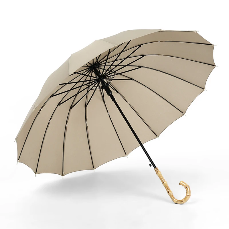 Японский стиль, зонт с длинной ручкой, для дождя, для женщин и мужчин, Бамбуковая ручка, 16 ребер, ветрозащитные зонты для гольфа, красочные, простые, Guarda Chuva - Цвет: Khaki