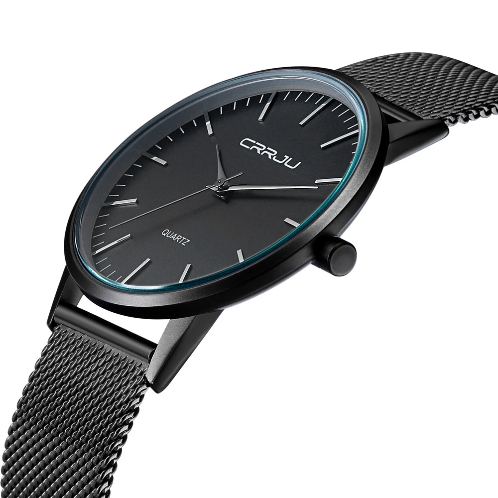 Top Brand Luxury Men s Watches Casual Black dial ultra thin stainless steel Mesh strap quartz