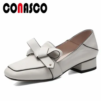 

CONASCO Elegant Women Genuine Leather Pumps Butterfly Knot Sweet Wedding Party Shoes Woman High Heeled Pumps Ladies New Shoes