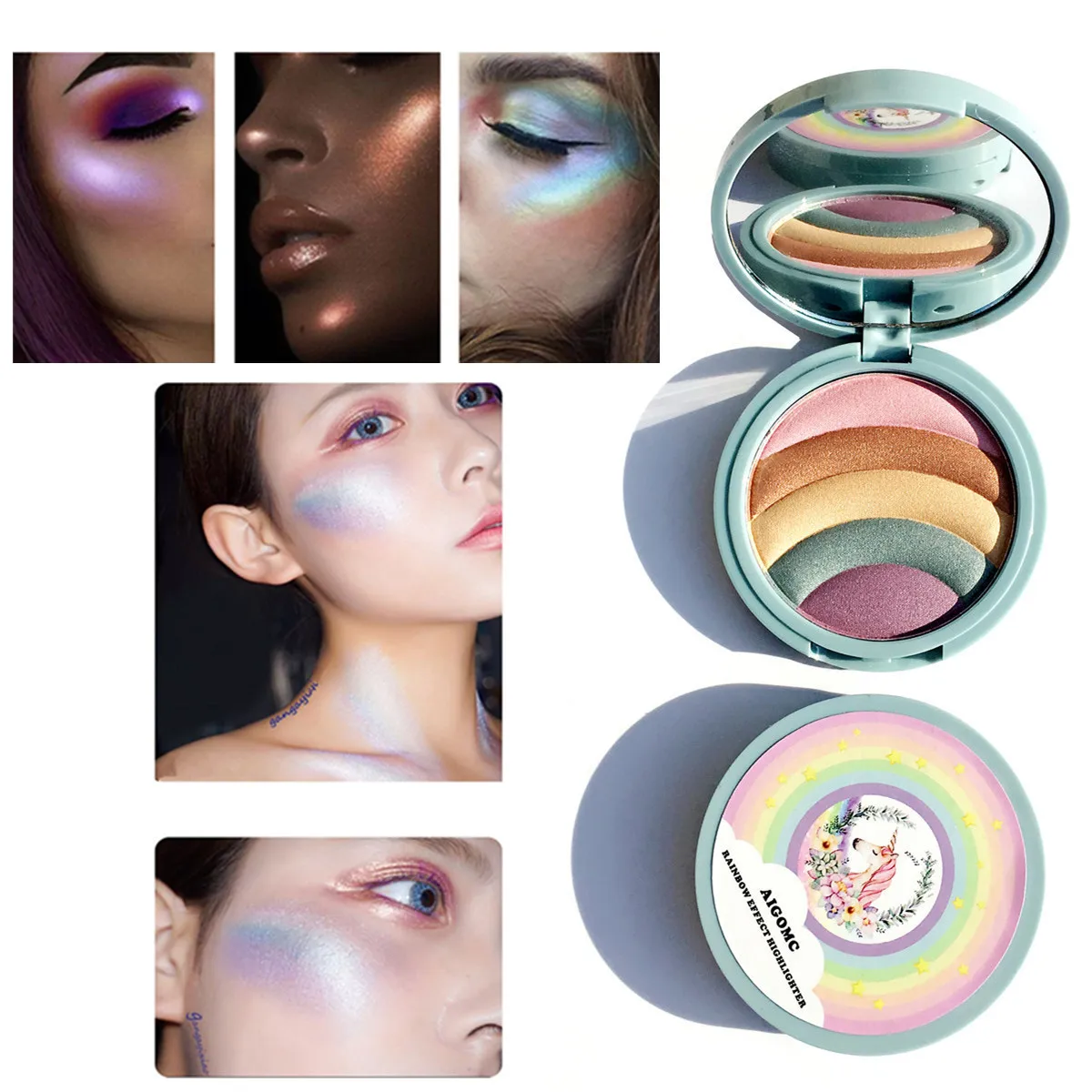 New Unicorn Rainbow Highlighter Makeup Palette Crystal Sugar Highlighting Bronzer Glow Shimmer Eyeshadow Cosmetic |