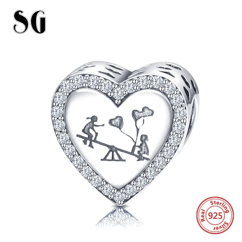 

SG 925 Sterling Silver Beads Love Heart pandora Charms Bead Fit fashion Style Bracelet Bangle DIY Original Jewelry Making gift