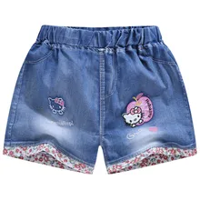 Летние детские джинсовые шорты модные джинсовые шорты для девочек милый кролик из мультфильма, шорты для девочек детские штаны с цветочным принтом