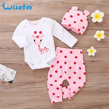 Wisefin Polka Dot Newborn Baby Girl Outfits Set Cute Giraffe Infant Girl Clothing With Hat Winter Autumn Baby Clothes For Girl autumn thanksgiving fall winter baby girls brown orange turkey outfits polka dot pant clothes ruffle boutique match accessories