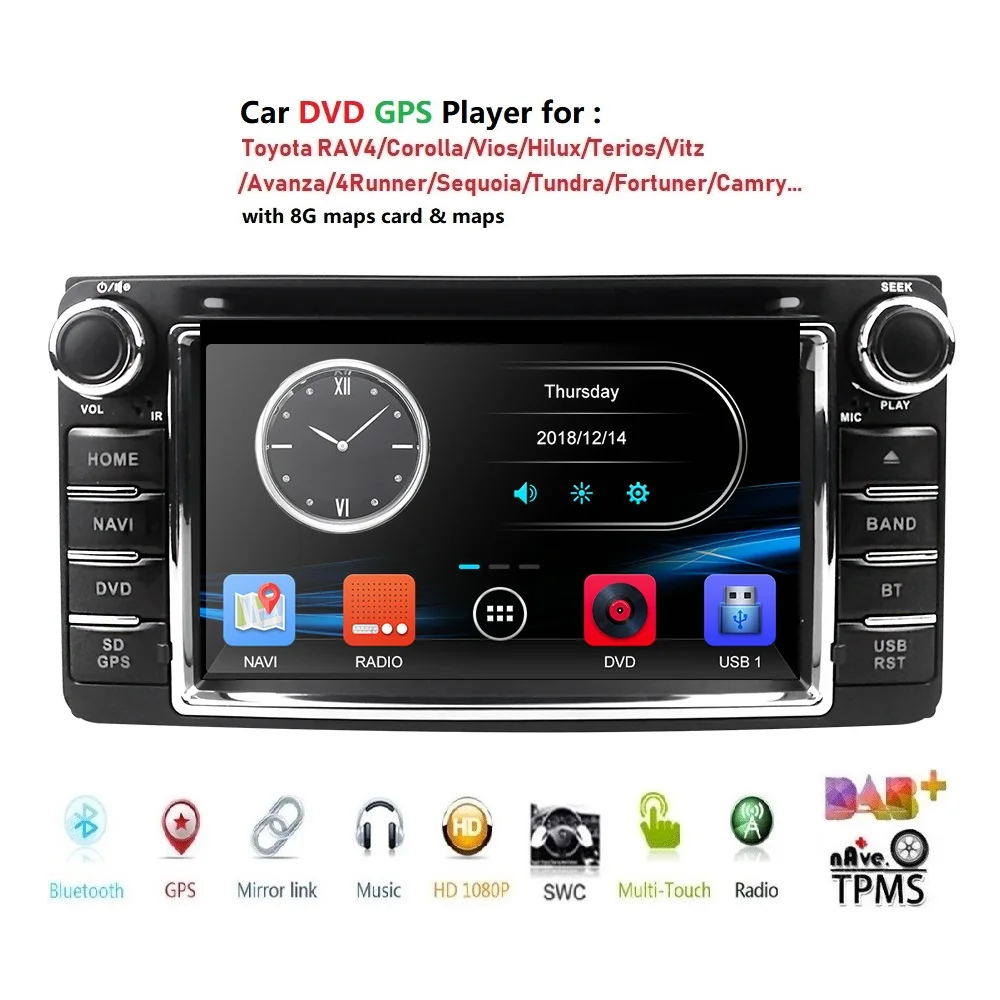 cheap 2 DIN Car Monitor DVD GPS for Toyota Terios Old Corolla Camry Prado RAV4 Universal Bluetooth Capacitive 800*480 DAB STEETING WHE