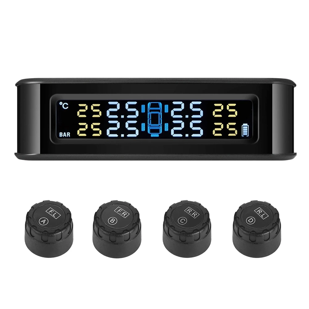

2018 Car Tire Pressure Sensor Tire Pressure Alarm Monitor System Wireless Solar Powered TPMS LCD Display with 4 External Sensors