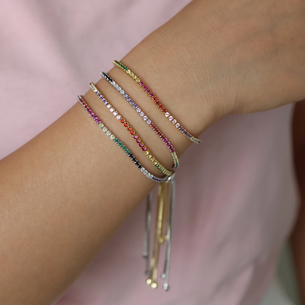

2019 New Collection Rainbow tennis bracelet colorful cubic zircon women Lace up link chain bracelet grils fashion jewelry chain